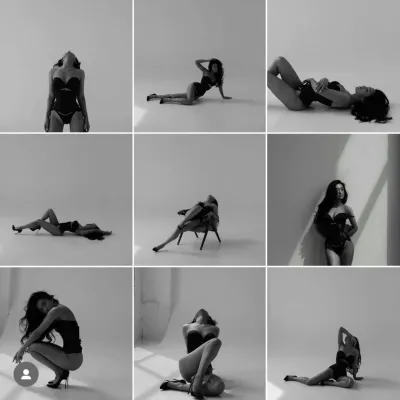 Poses for a photo shoot in studio girls
