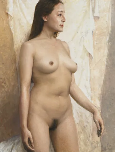 Nude model in an awkward position — Naked model