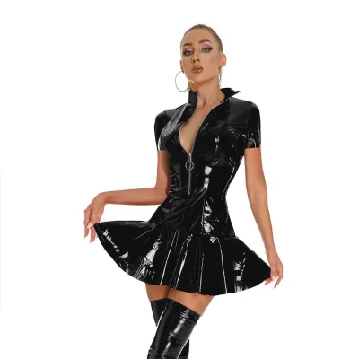 Women's latex dress sexy patent leather lingerie