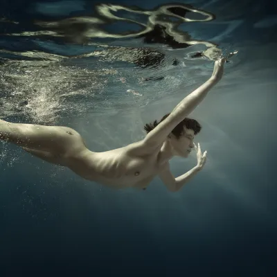 Naked woman in water — Underwater nude shooting