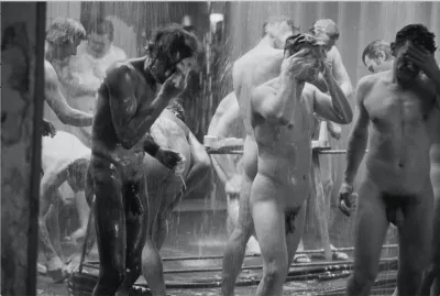Nudes public men's bathhouse — Naked guys in a retro bathhouse