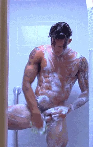 Beautiful male masturbation — Naked guys in the shower